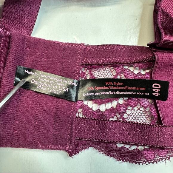 Black Fuchsia Convertible Padded Underwire Bra Purple/Burgundy/Wine Size 44D EUC - Picture 6 of 10
